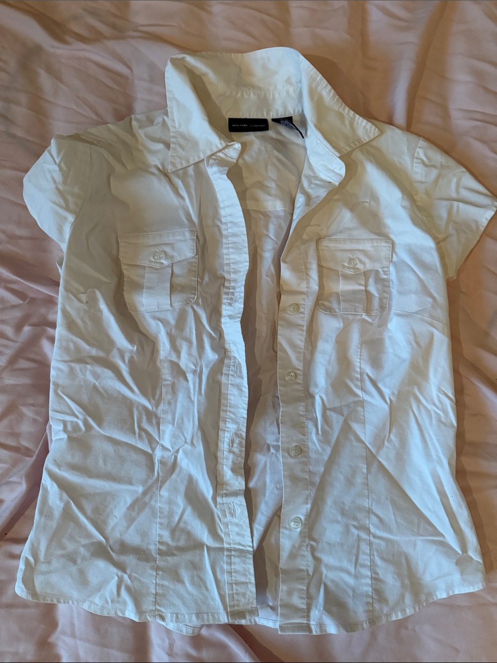 New York & Company White Button-Up Shirt with Black Label